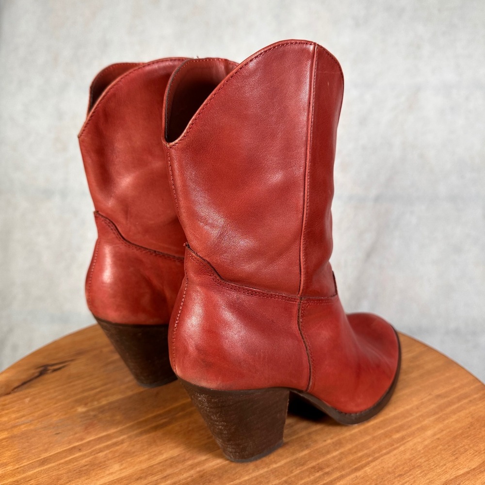 Franco Fortini McKinley2 Booties Womens 8 Red Leather Good Western Block Heel - Picture 6 of 14